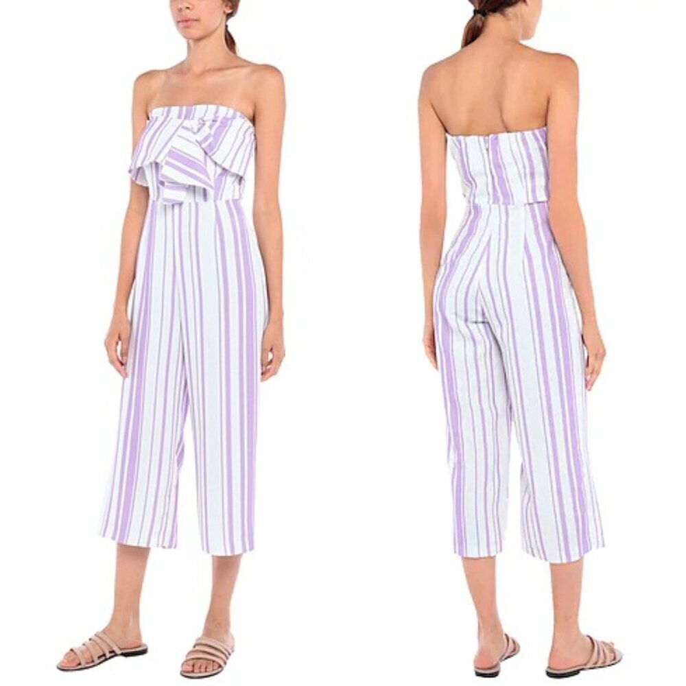 Twenty Easy by KAOS Lilac Striped Strapless Bow Jumpsuit Size Medium 2584